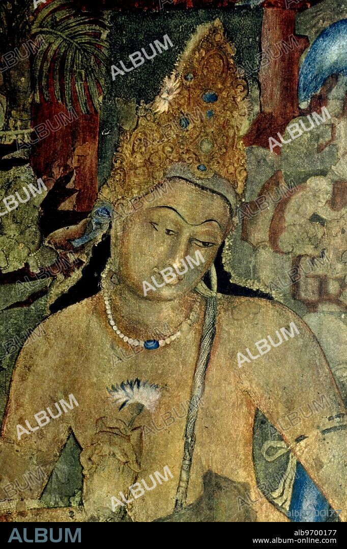 India: Aurangabad, Maharashtra, India: Padmpani Bodhisattva, Frescoes at Ajanta caves.