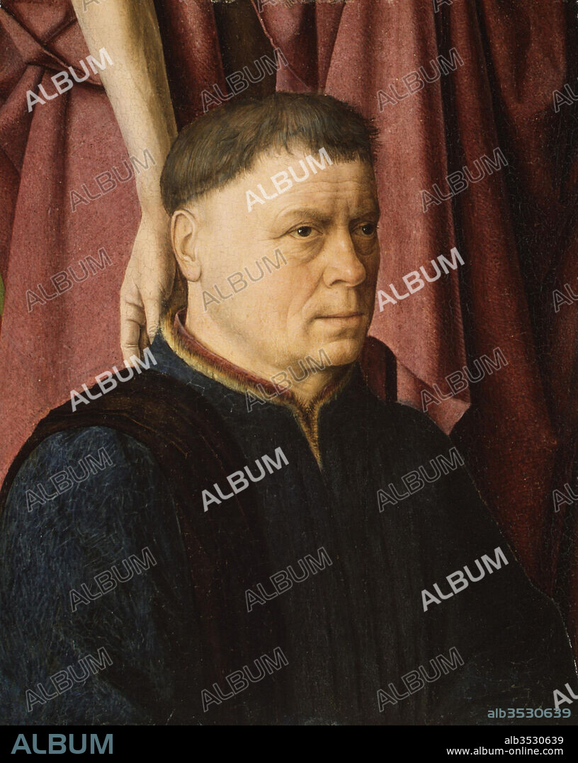 A Donor Presented by a Saint, ca. 1460–65, Oil on wood, 8 3/4 x 7 in. (22.2 x 17.8 cm), Paintings, Circle of Dieric Bouts (Netherlandish, ca. 1460–65), In later centuries, altarpieces were sometimes dismantled and cut into smaller fragments. In this case, the original religious panel included a full-length portrait of the donor. At some point he was cut out from the waist up, and the background was repainted in a uniform, dark color to make the painting look like an independent portrait.