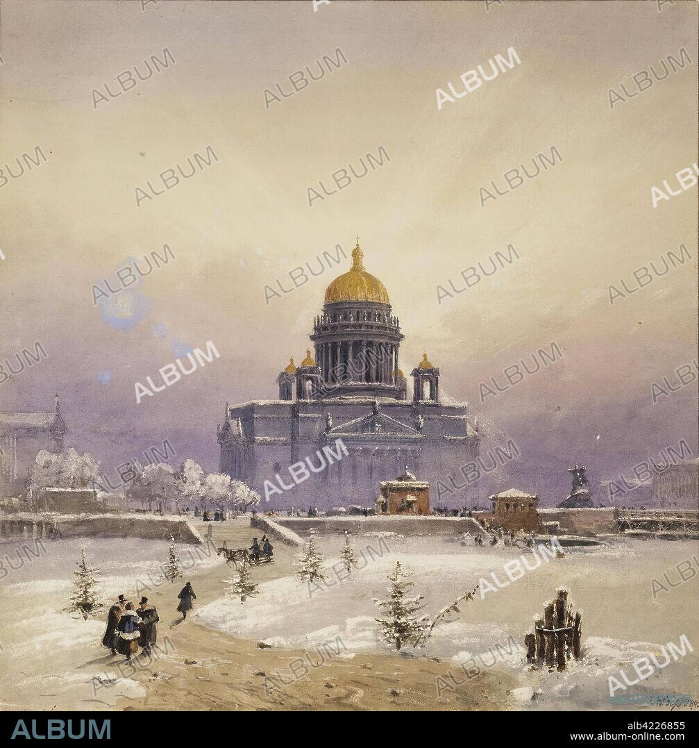 JOSEPH ANDREAS WEISS. 'Winter Landscape with the St Isaac Cathedral'. Russia-Germany, 1843. Dimensions: 22,6x22,3 cm.