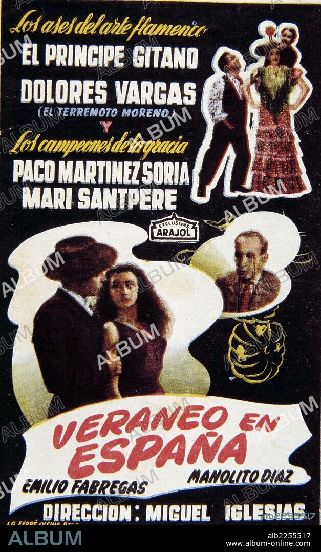 EL PRINCIPE GITANO. ENRIQUE CASTELLON VARGAS. CANTANTE ESPAÑOL. VALENCIA 1931 -. " VERANEO EN ESPAÑA ". CARTEL. DIRECTOR , MIGUEL IGLESIAS. AÑO 1965. JUNTO A DOLORES VARGAS.
