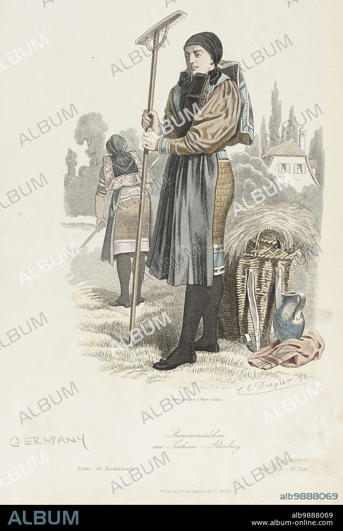 AUGUST WEGER und CARL EMIL DOEPLER. Costume Plate (Bauernmadchen aus Lachsen), 1876.