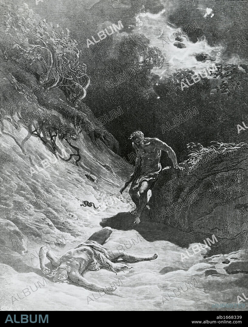 PAUL GUSTAVE DORÉ. Death Of Abel By The Hand Of Cain   Dore, Gustave(1832-1883 French).