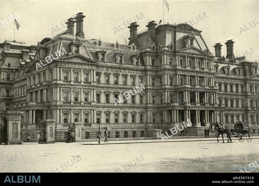 'Army and Navy Building, June 4th', 1898, (1899). Headquarters of the Department of State and the Army and Navy, Washington DC, USA. From "The Little I saw of Cuba" by Burr McIntosh, with photographs by the author. (In 1898, American actor and journalist William Burr McIntosh went to Cuba to cover the Spanish-American War for "Leslie's Weekly" as a reporter and photographer). [F. Tennyson Neely, London & New York, 1899].