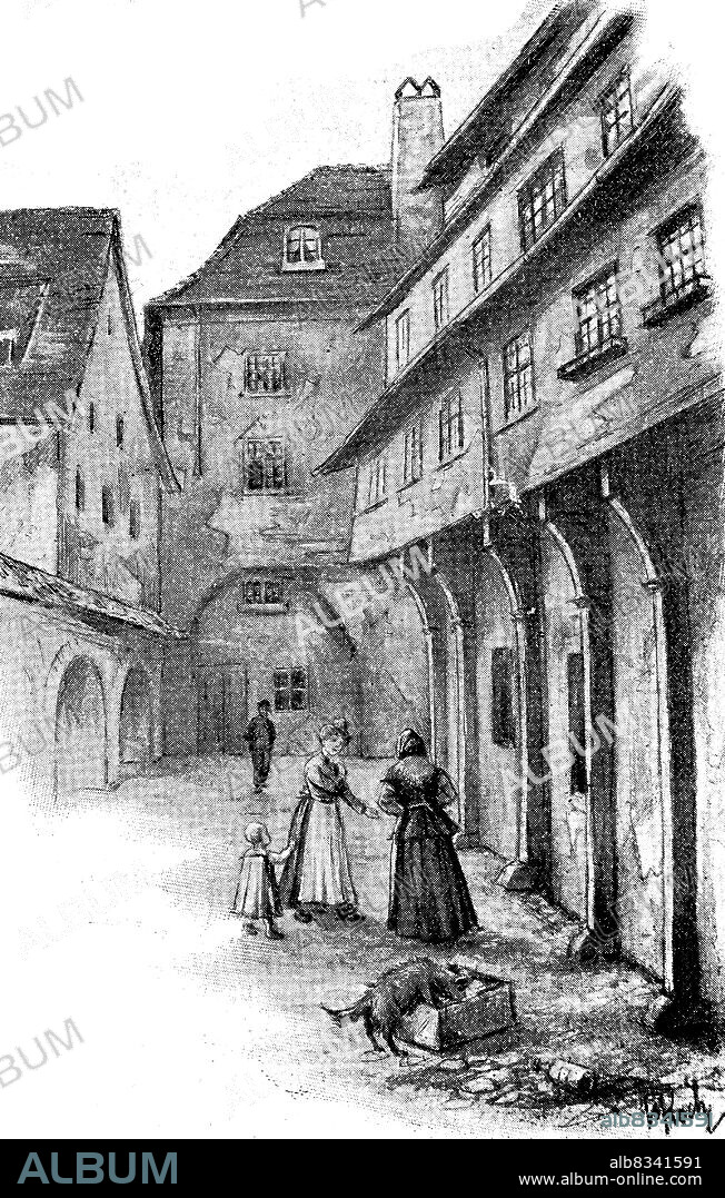 Der historische Stadtbereich Krgel in Berlin im Jahre 1895, Im Jahr 1935 fiel der Krgel komplett dem Neubau der Reichsmºnze zum Opfer. Der Krgel mit seiner alten engen und unhygienischen Bebauung galt bis dahin gemeinhin als Sinnbild fºr die vielfach menschenunwºrdigen Wohnungsverh§ltnisse Berlins / The historic urban area of Krgel in Berlin in 1895. In 1935, the Krgel fell victim completely to the construction of the new Reichsmºnze. Until then, the Krgel with its old, narrow and unhygienic buildings was generally regarded as a symbol of Berlin's often inhumane housing conditions, Historisch, historical, digital improved reproduction of an original from the 19th century / digital restaurierte Reproduktion einer Originalvorlage aus dem 19. Jahrhundert, genaues Originaldatum nicht bekannt.