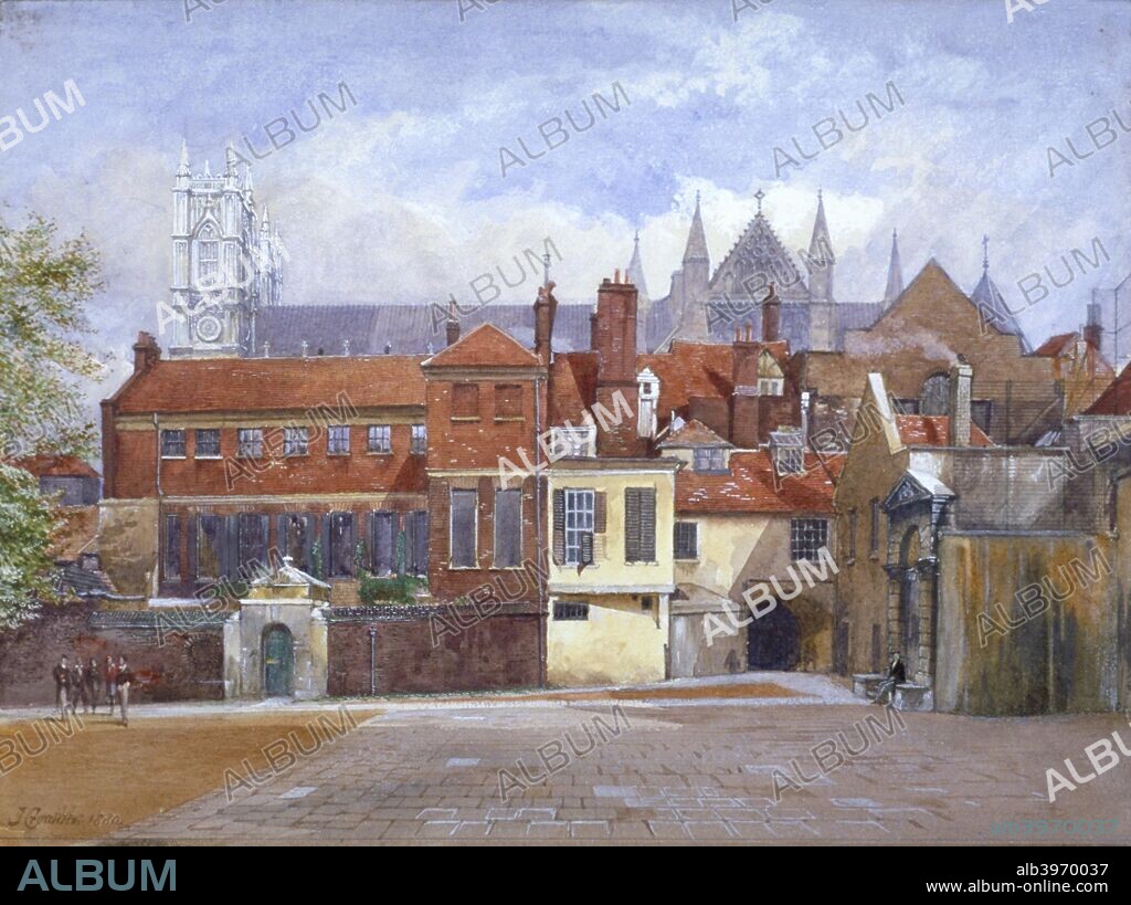 View of Ashburnham House, Little Dean's Yard, and the entrances to the Deanery at Westminster Abbey. Ashburnham House was purchased by Westminster School in 1882.