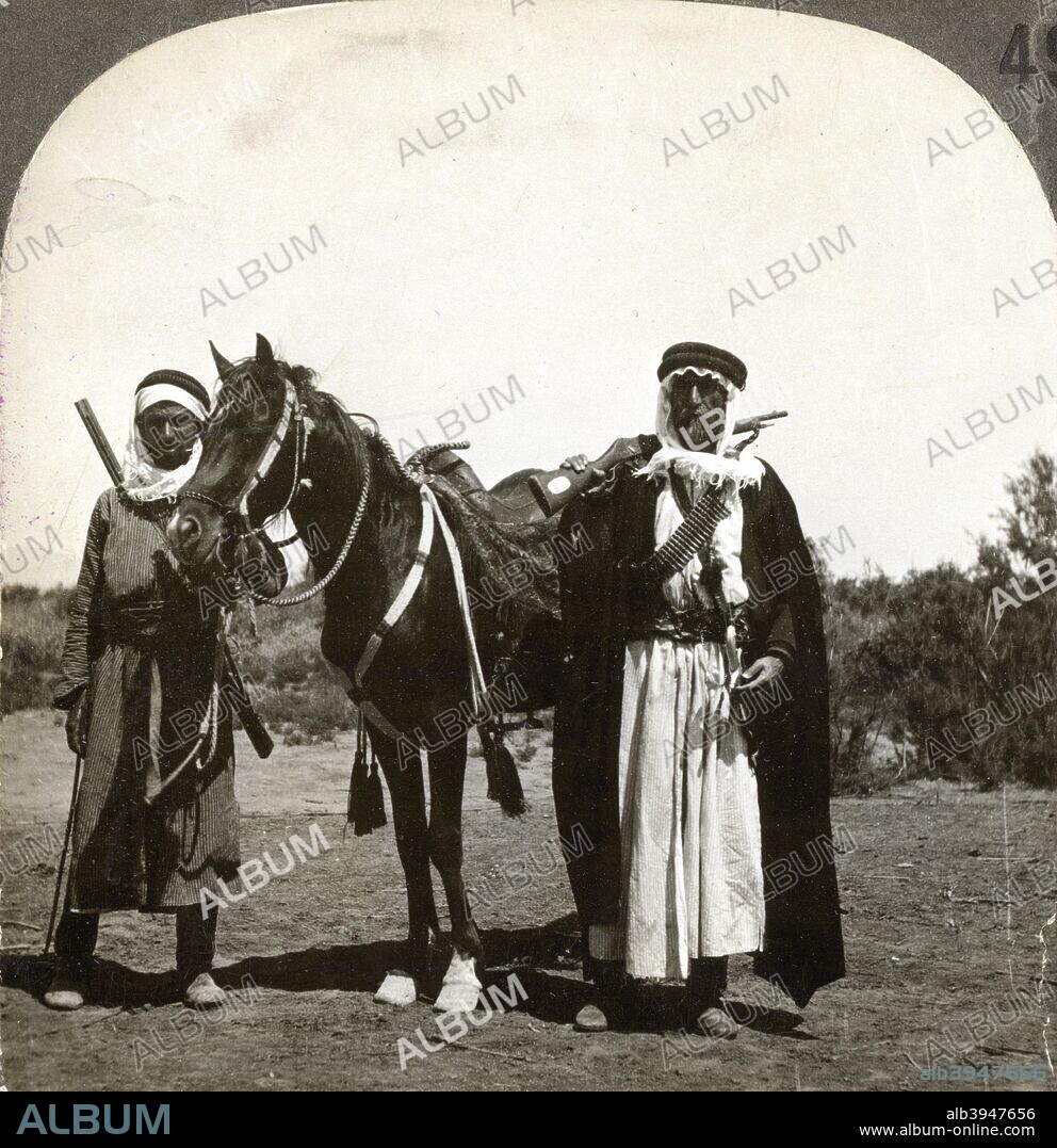 A sheikh and his bodyguard, Syria, 1900s. Stereoscopic slide (detail).