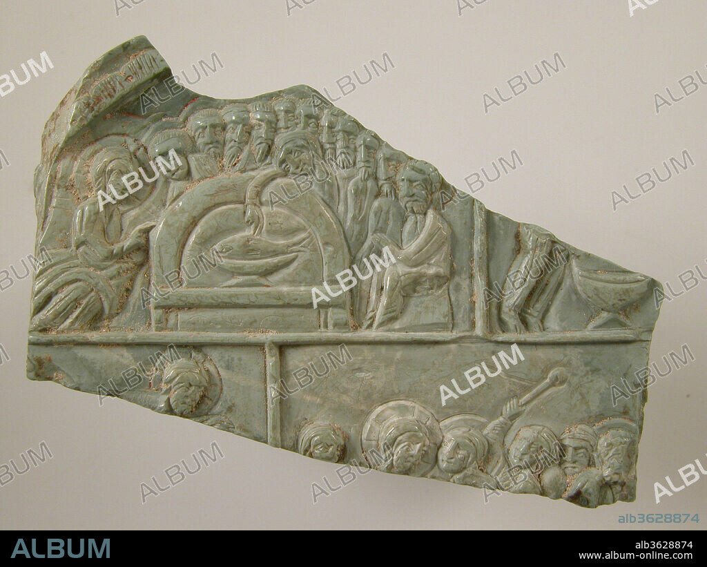 Fragment of an Icon with Scenes from the Life of Christ. Culture: Byzantine. Dimensions: Overall: 1 3/4 x 2 11/16 x 1/2 in. (4.4 x 6.9 x 1.2 cm). Date: 12th century.
Details on this fragment allow us to identify events from Christ's life. From the left: the Last Supper; the Washing of the Feet; the Agony in the Garden; and the Kiss of Judas and Christ's Arrest by Roman soldiers.