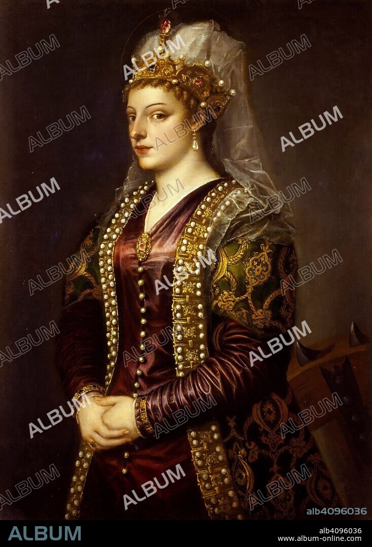 TITIAN. Portrait of Caterina Cornaro (1454-1510) as Saint Catherine of Alexandria.