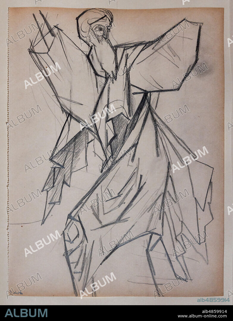 Natalia Goncharova: "Sketches", 1915 - 7; graphite, pen and ink on paper. The sketches refer to preliminary ideas regarding the request that Sergej Pavlovi Djagilev made to Goncharova to design costumes for the ballet "Liturgie" by L. Massine.