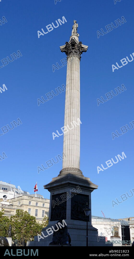 Nelson's Column is a monument in Trafalgar Square in the City of Westminster, Central London built to commemorate Admiral Horatio Nelson, who died at the Battle of Trafalgar in 1805. The monument was constructed between 1840 and 1843 to a design by William Railton.
