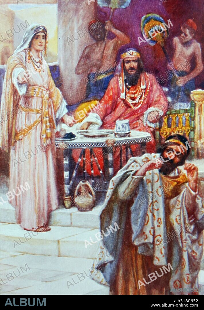 Haman accused by Queen Esther of plotting to kill the Persian Jews. Haman the Agagite described in the old testament, Book of Esther, as vizier in the Persian empire under King Ahasuerus,(Xerxes I).