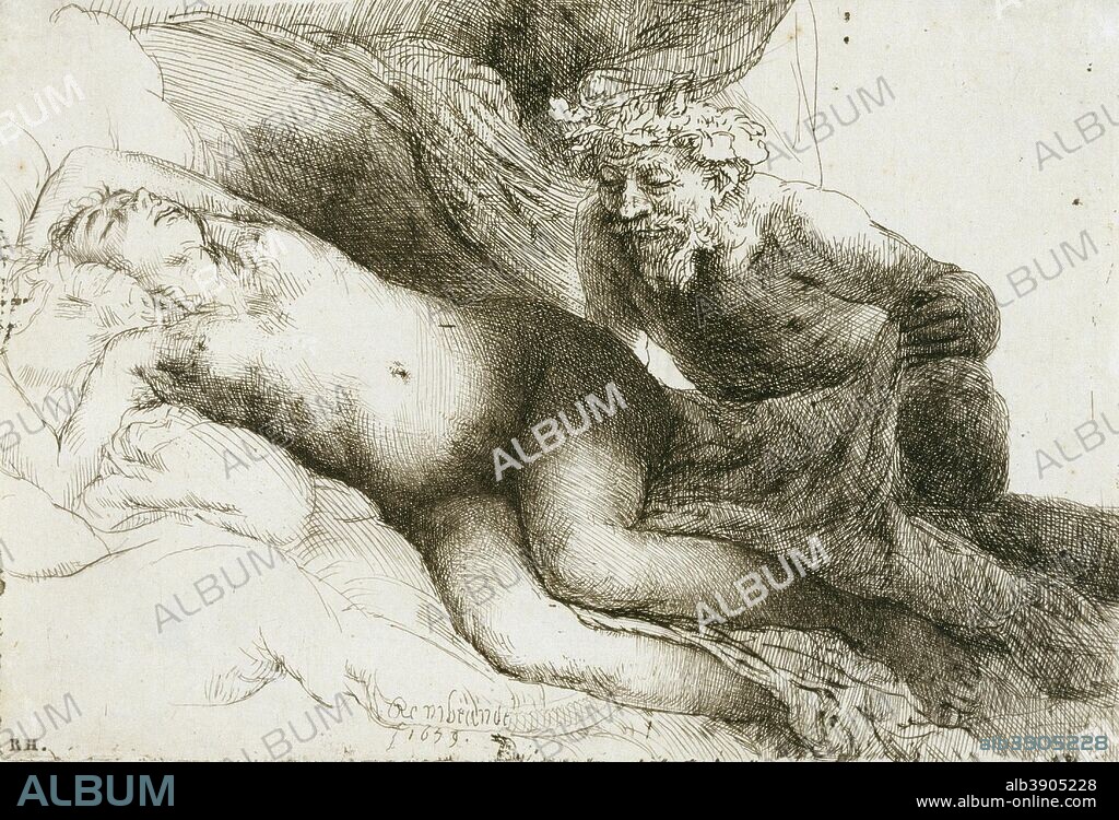 REMBRANDT. Jupiter and Antiope: the Larger Plate. Date/Period: 1659. Print. Etching, drypoint and burin on laid paper. Height: 12.7 cm (5 in); Width: 20.3 cm (7.9 in).