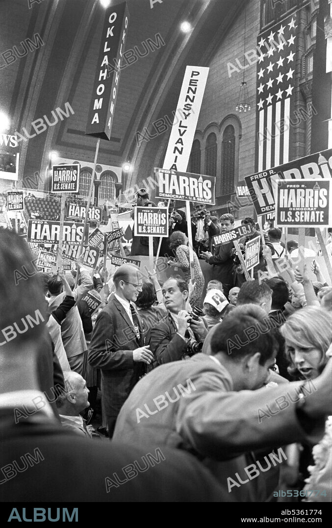 Delegates on Floor at Democratic National Convention, Boardwalk Hall, Atlantic City, New Jersey, USA, Warren K. Leffler, August, 1964.