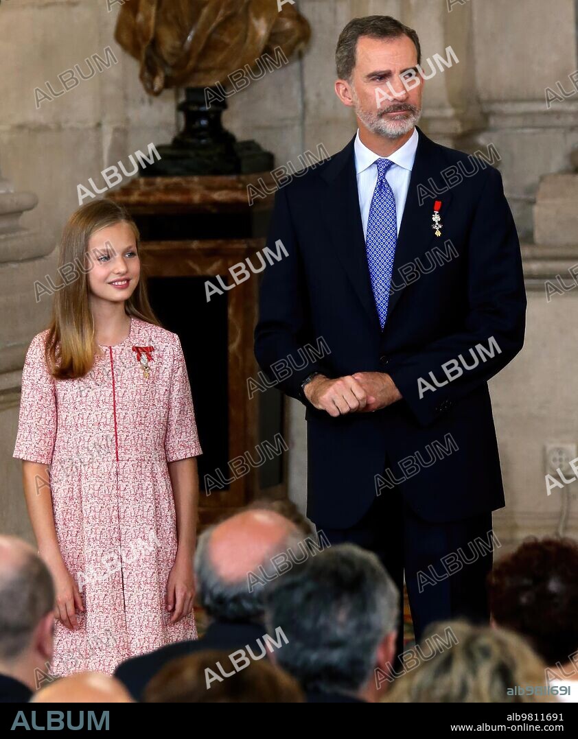 Madrid, 06/19/2019. SS.MM. King Felipe and Queen Letizia, accompanied by Princess Leonor and Infanta Sofía, during the awarding of the medals for civil merit at the Royal Palace. Photo: Ernesto Agudo ARCHDC.