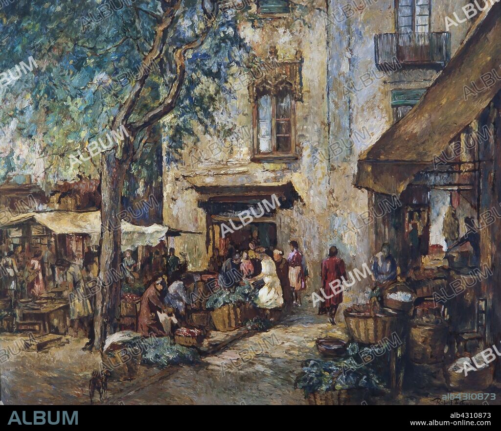Rafael Estrany i Ros / 'Mataró. Plaza grande', Óleo sobre lienzo, 96 x 119 cm.