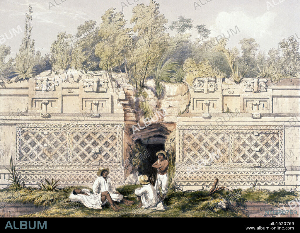 Central America,  Chiapas and Yucatan,  Uxmal,  views of ancient monuments,  ornament over the Gateway of the Great Teocallis by Frederick Catherwood,  1844,  (1799-1854).