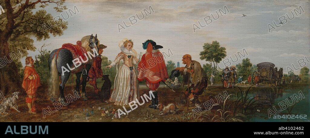 ADRIAEN PIETERSZ. VAN DE VENNE. Spring (The Meeting). Dating: 1625. Measurements: support: h 14.7 cm × w 37.3 cm; h 22.7 cm × w 45.3 cm × d 3.5 cm.