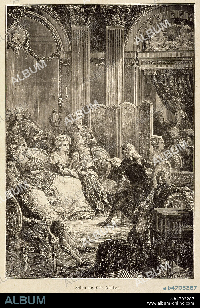 'Salon de Mme NECKER (1766-1817)'. Illustration de 1913 pour Francaises Illustres de Madame DUMOULIN (nee en 1836). Credit : Collection Grob/Kharbine-Tapabor.