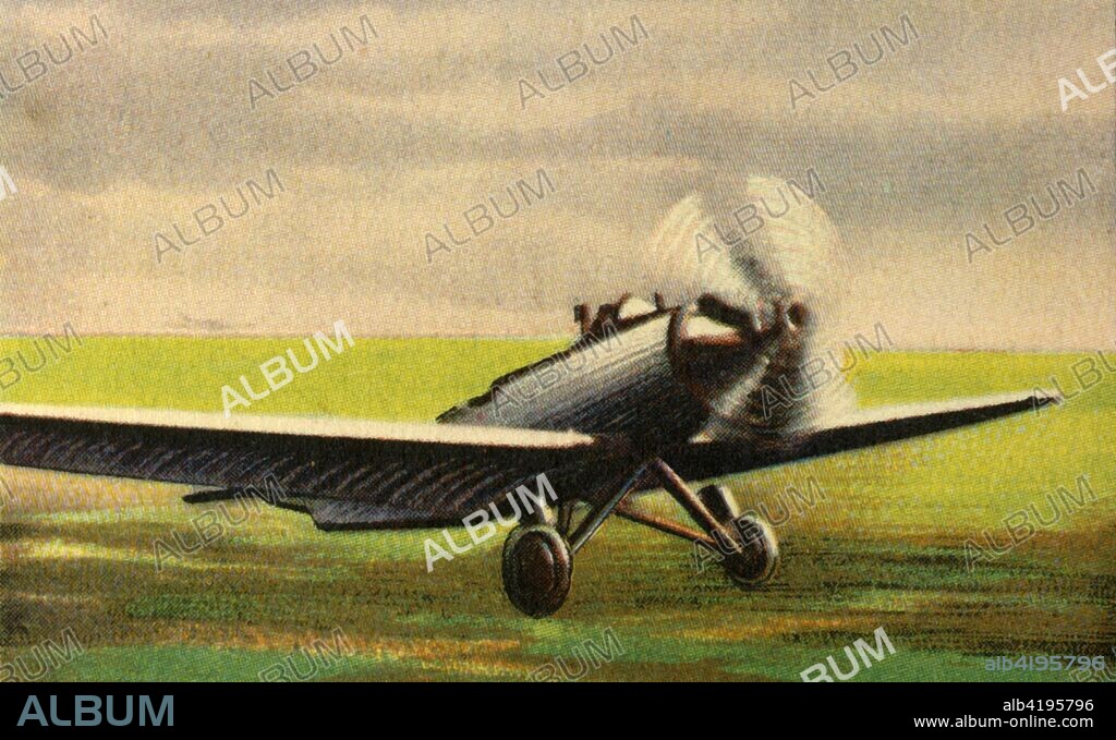 Junkers L 50 Junior plane, 1932. The Junkers A50 Junior was a German sports plane with an 80 horse power air-cooled Siemens engine. From "Die Eroberung Der Luft", (The Conquest of the Air), cigarette card album produced by the Garbáty cigarette factory, 1932. Eugene and Moritz Garbáty, who were Jewish, were driven out of business by the Nazis in the late 1930s, and forced to sell their factory which lay empty for over 70 years. [Garbaty Cigarettenfabrik, Berlin-Pankow, 1932].