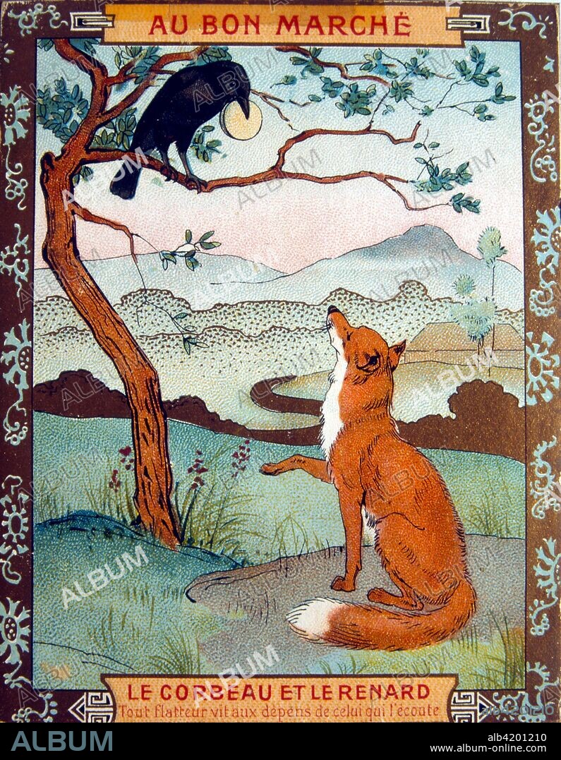 Illustration from a 1900 edition of fables by Jean de La Fontaine (1621-1695), French fabulist and one of the most widely read French poets of the 17th century. He is known above all for his Fables, which provided a model for subsequent fabulists across Europe. Jean de La Fontaine collected fables from a wide variety of sources, both Western and Eastern, and adapted them into French free verse. They were issued under the general title of Fables in several volumes from 1668 to 1694 and are considered classics of French literature.