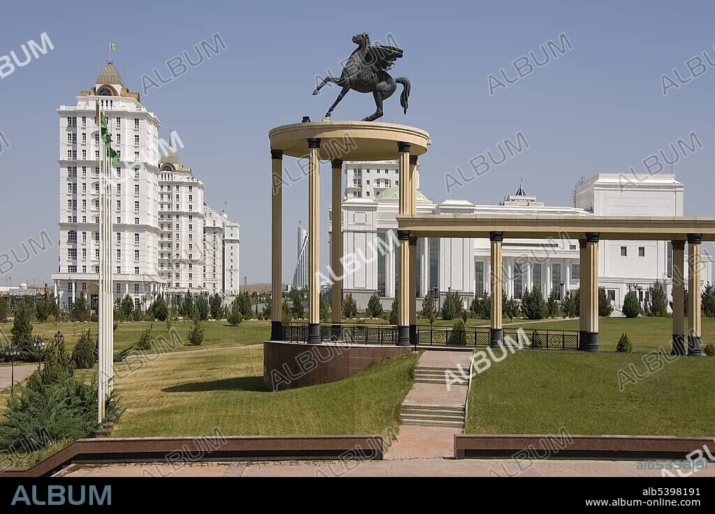 Ashgabat, view from the National Museum over the new residential buildings, Turkmenistan, Asia.