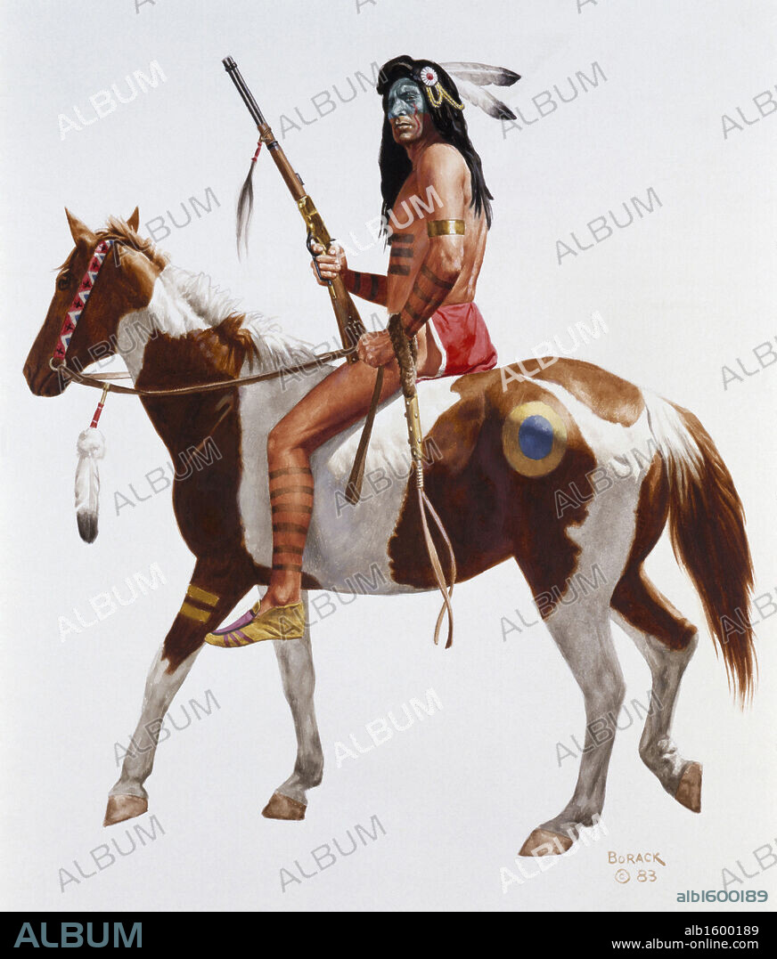Native American Wearing War Paint on Horseback 1983 Stanley Borack (b.1927 American).