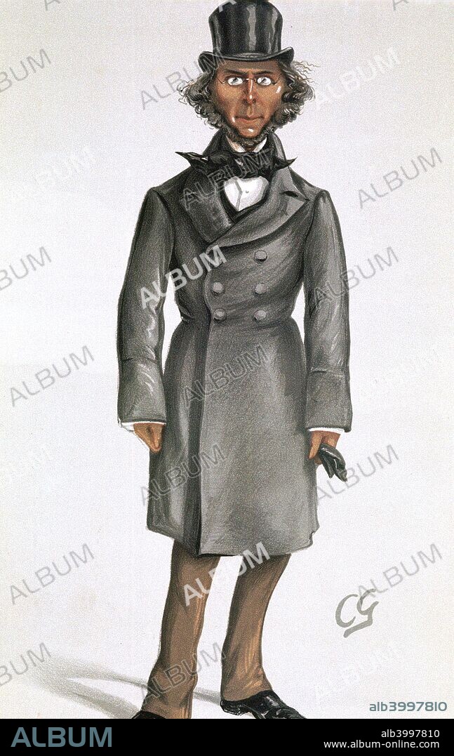 Herbert Spencer, English philosopher and sociologist, 1879. Born in Derby,  Spencer (1820-1903) put forward the idea and coined the term survival of the fittest and was an advocate of social Darwinism. Cartoon from Vanity Fair. (London, 26 April 1879).