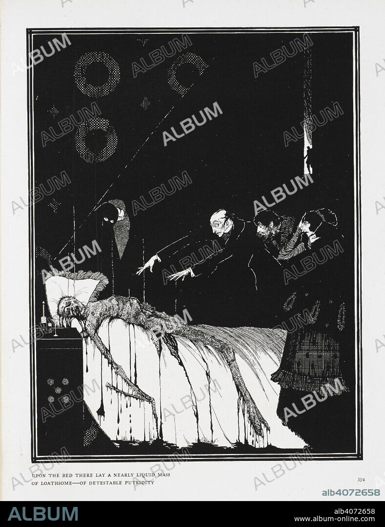 EDGAR ALLAN POE and HARRY CLARKE. 'From the bed there lay a nearly liquid mass of loathsome - of detestable putridity.' An illustration for the story, 'facts in the case of M. Valdemar'. . Tales of Mystery and Imagination ... Illustrated by Harry Clarke. London : G. G. Harrap & Co., 1919. Source: 12703.i.43 plate opposite page 352.