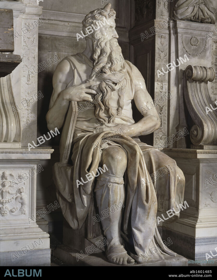 Moses (Full View, Left Side) Michelangelo Buonarroti (1475-1564 Italian) Marble San Pietro in Vincoli, Rome, Italy.