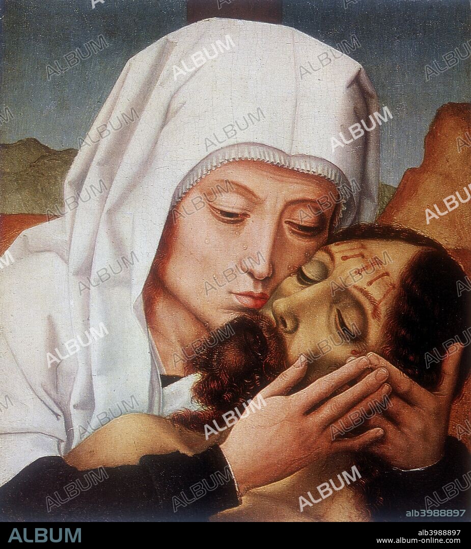 'Lamentation over Christ', early 16th century. The Virgin Mary kisses the head of the dead Christ whose forehead shows the wounds inflicted by the crown of thorns. From the Museum of Western and Eastern Art, Odessa, Ukraine.