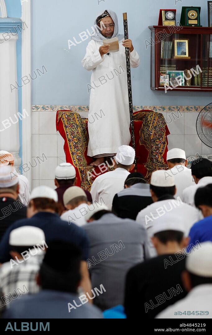 Cholon Jamail Mosque. The friday prayer (jummah). Imam giving the sermon ( Khutbah). Ho Chi Minh City. Vietnam.