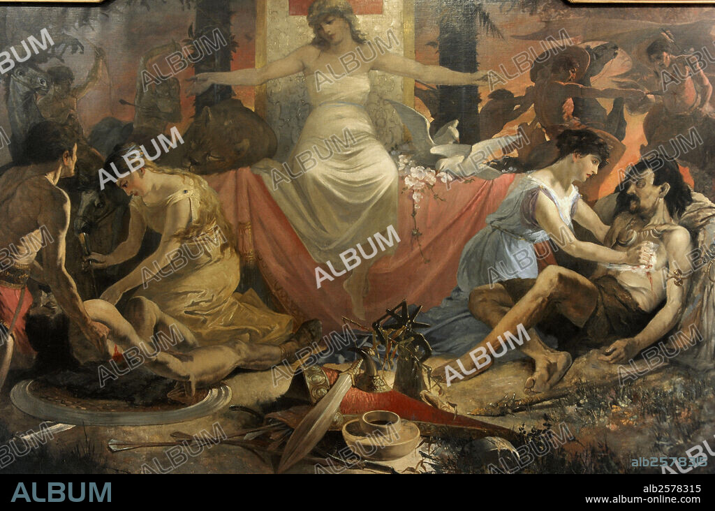 ALPHONSE MUCHA. Alfons Mucha (1860-1939). Czech painter. Charitas, 1886. Detail. National Gallery. Prague. Czech Republic.