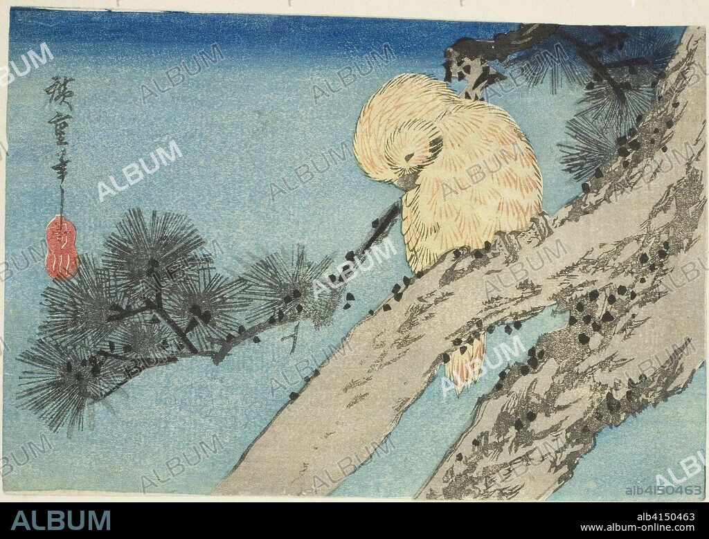 Owl on pine branch. Utagawa Hiroshige ?? ??; Japanese, 1797-1858. Date: 1830-1839. Dimensions: 12.9 x 18.7 cm (5 1/16 x 7 3/8 in.). Color woodblock print; yotsugiriban. Origin: Japan.