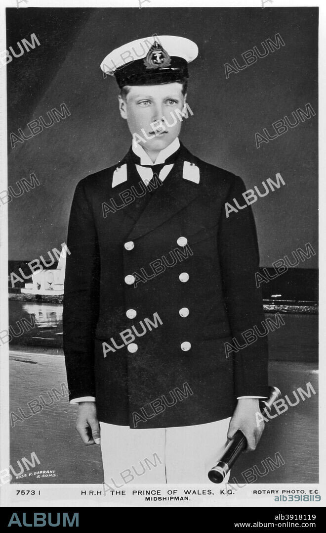 The Prince of Wales in the uniform of a midshipman, 1910. The future King Edward VIII (1894-1972) served as a midshipman aboard the battleship HMS 'Hindustan' for three months in 1910.