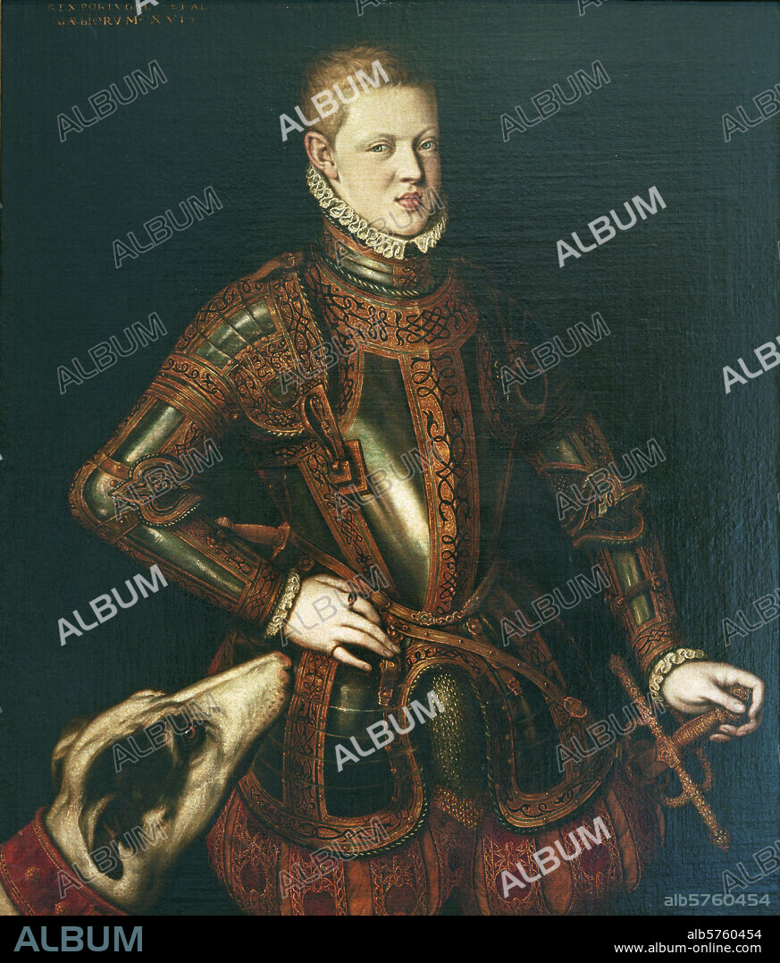 Sebastian, King of Portugal (1557-78); 1554-1578.-"Portrait of King Sebastian".-Painting 1571, by Cristóvao de Morais, (1554-1571 working for the Portuguese Court). Oil on canvas, 100 x 85cm. Inv. Nr. 1165 Pint,.