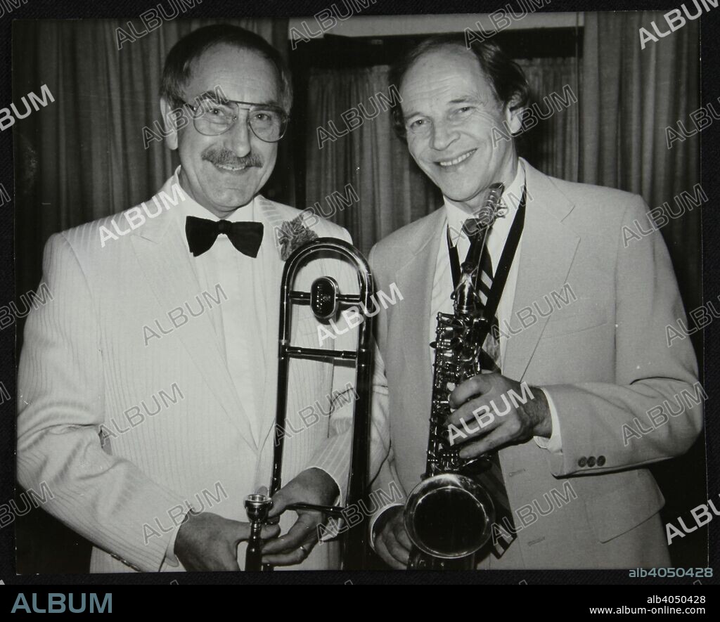 Don Lusher, trombonist and leader of the Ted Heath Orchestra, and saxophonist John Dankworth, London, 1985.