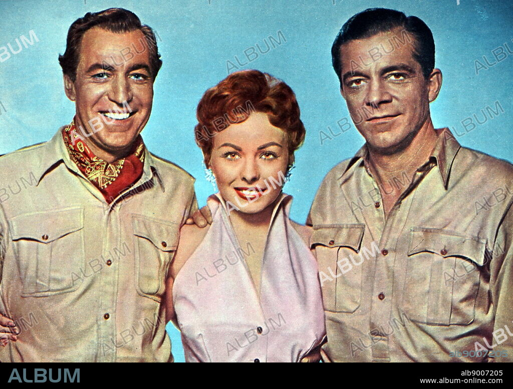Film still from 'The Naked Jungle' starring Eleanor Parker, William Conrad, Charlton Heston, and Abraham Sofaer.