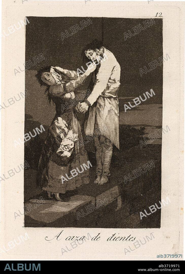FRANCISCO DE GOYA. A caza de dientes (Out Hunting for Teeth). Dated: published 1799. Medium: etching, burnished aquatint, and burin.