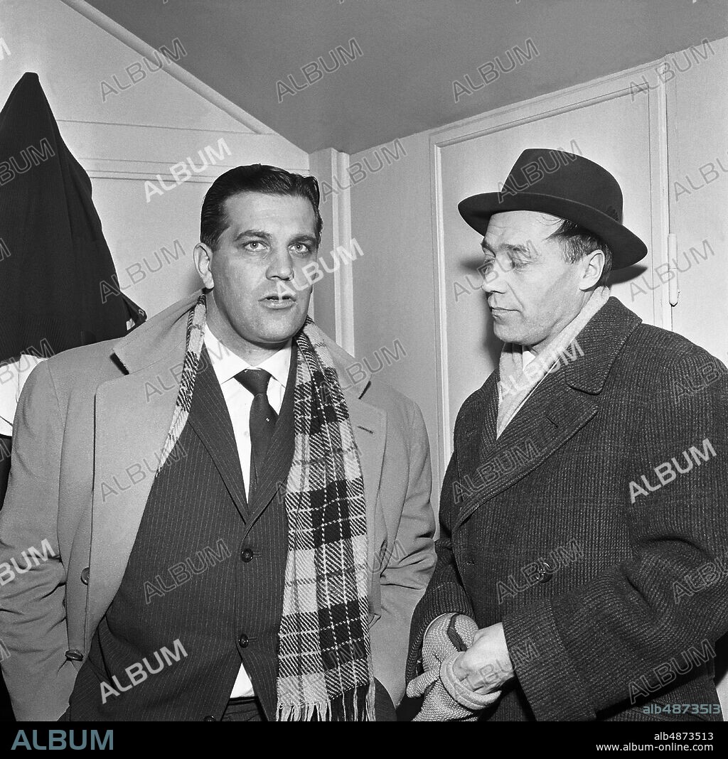 STOCKHOLM 1960-03-06. Gunnar Nordahl and Gunnar Gren, two thirds of the Swedish professional trio GreNoLi in Italy. Photo: TT Historical / code 1902.