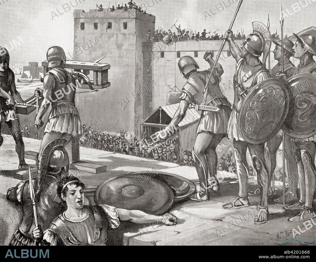 The siege of Potidaea by the Athenians, 432 BC.   From Hutchinson's History of the Nations, published 1915.