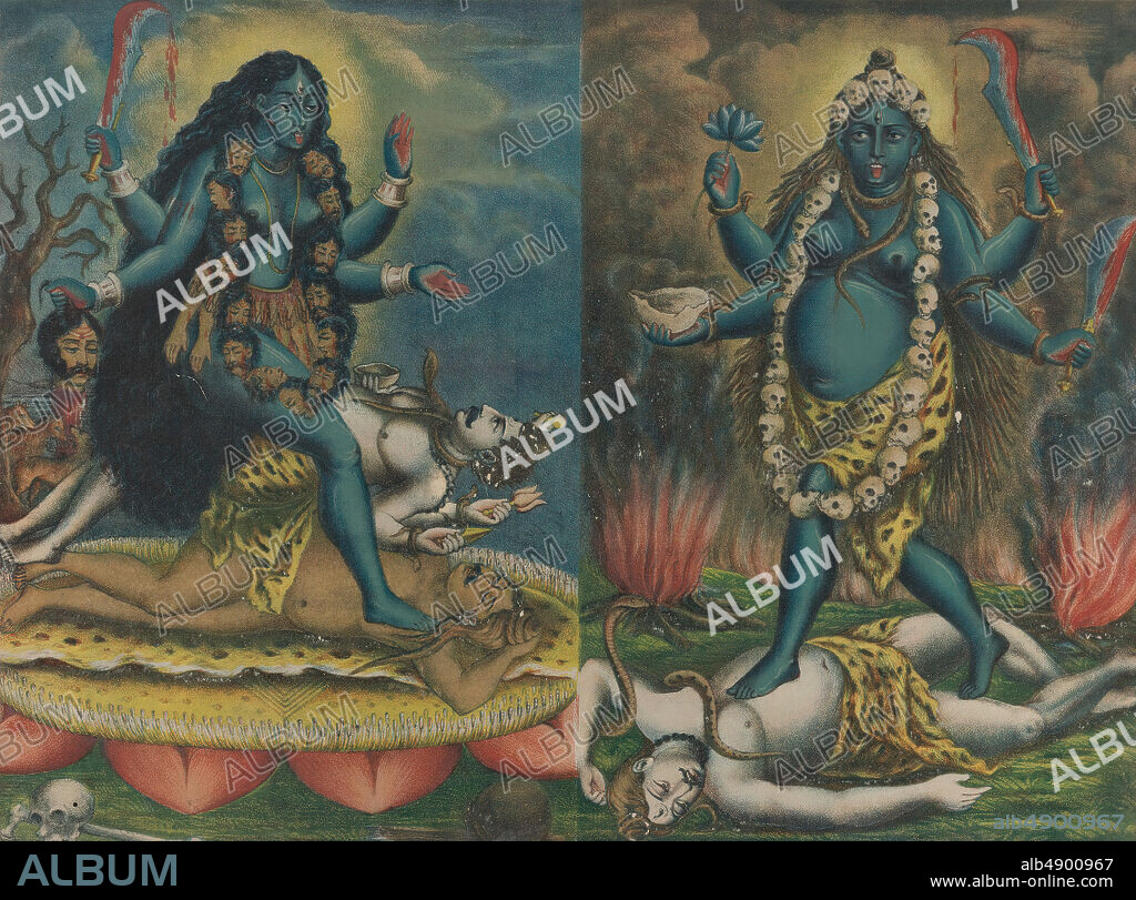 Calcutta Art Studio Pvt. Ltd., Kali/ Tara, India, West Bengal, Calcutta Art Studio Pvt. Ltd., ca. 188590, India, West Bengal, Chromolithographic print on paper, Image (excluding text): 11 3/8 × 15 1/2 in. (28.9 × 39.4 cm), Sheet: 12 × 16 in. (30.5 × 40.6 cm), Prints.