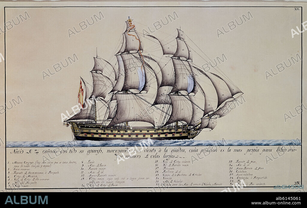 RAFAEL MONLEON. NAVIO DE 74 CAÑONES CON TODO SU APAREJO.