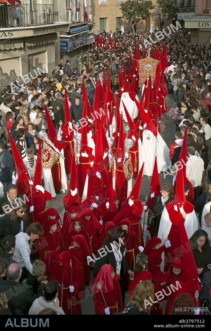 Holy Week, Brotherhood of the Last Supper - penitents, Malaga, Region of Andalusia, Spain, Europe.