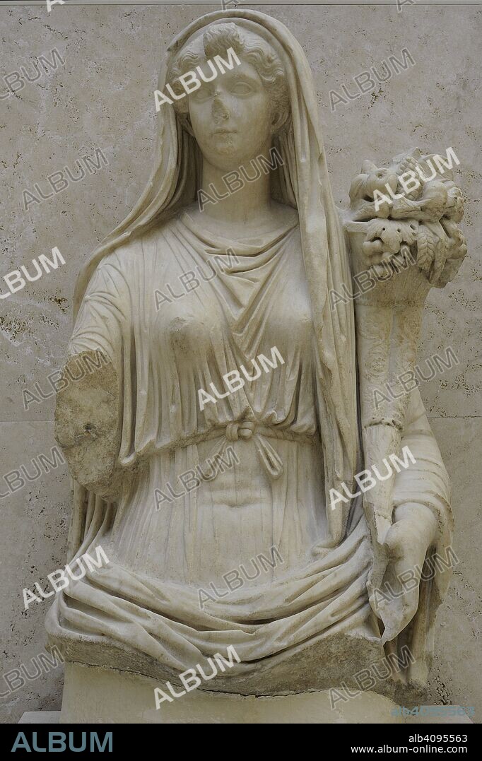 Livia Drusilla (59/58BC-29AD). Empress of Roman Empire. Roman statue of Livia as Fortuna or Copia. 20-40 AD. Marble. From Iponuba (Baena, Cordoba province, Andalusia, Spain). National Archaeological Museum. Madrid. Spain.