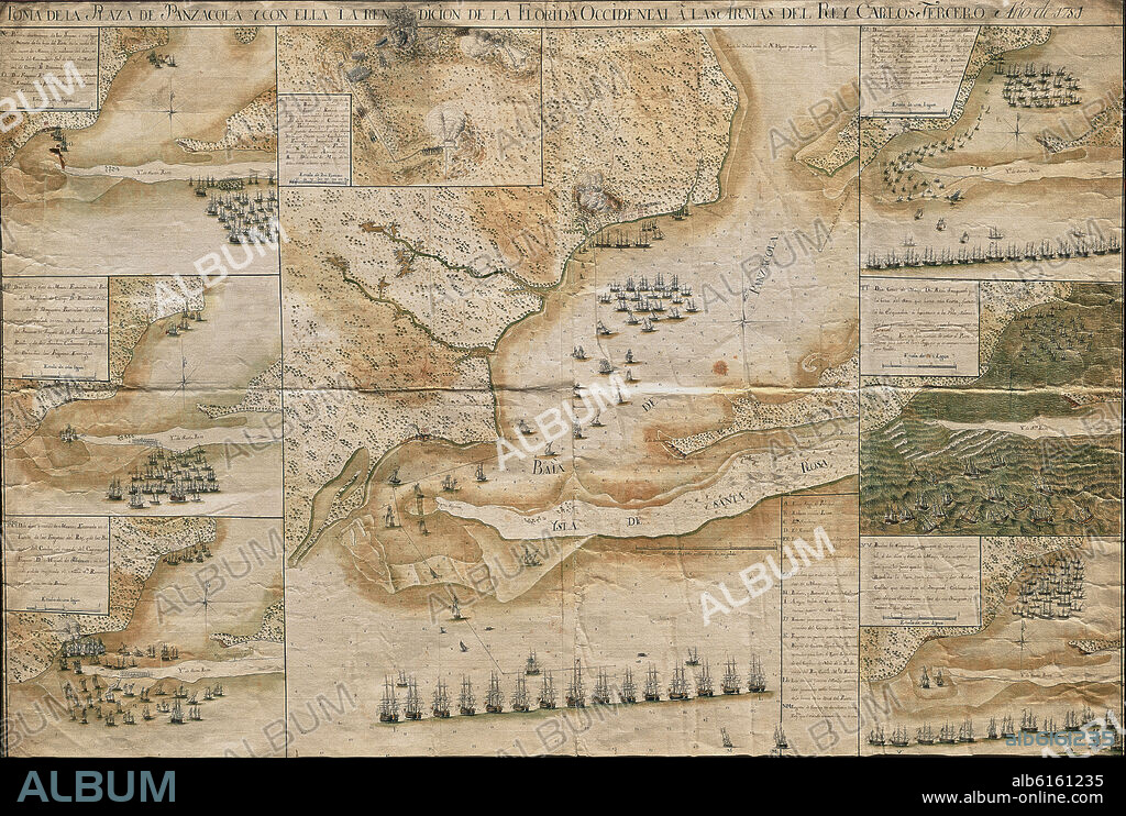 PLANO ESTRATEGICO DE LA TOMA DE LA PLAZA DE PENSACOLA ANTIGUA PANZACOLA EN FLORIDA (ESTADOS UNIDOS) - SIGLO XVIII.