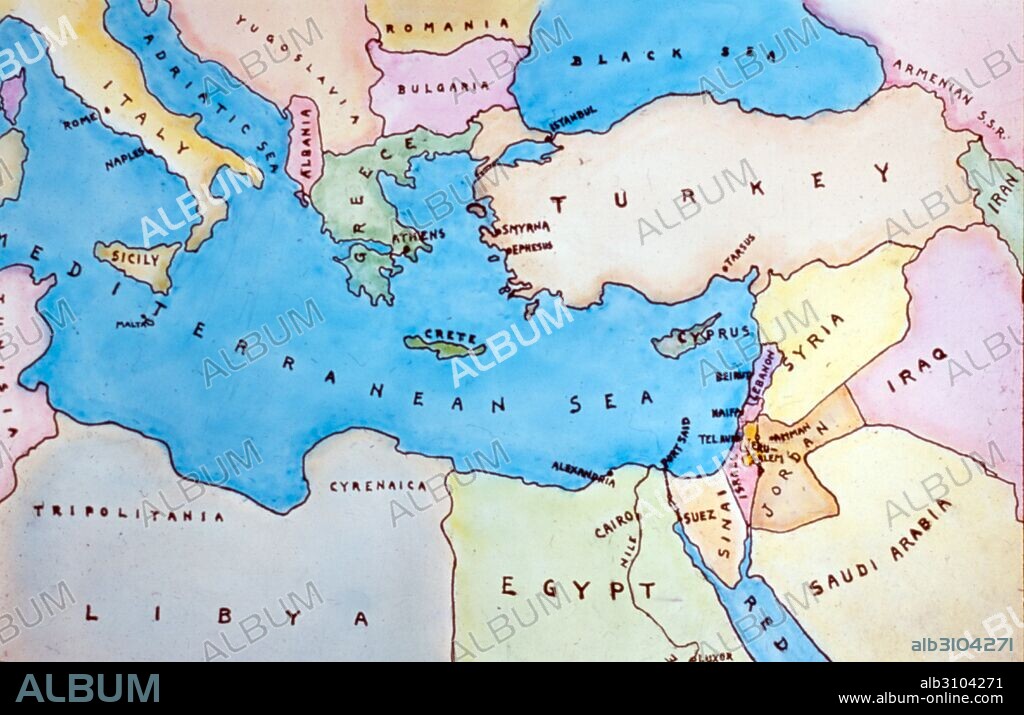 Map of the Eastern Mediterranean and surrounding countries. Dated 1977.