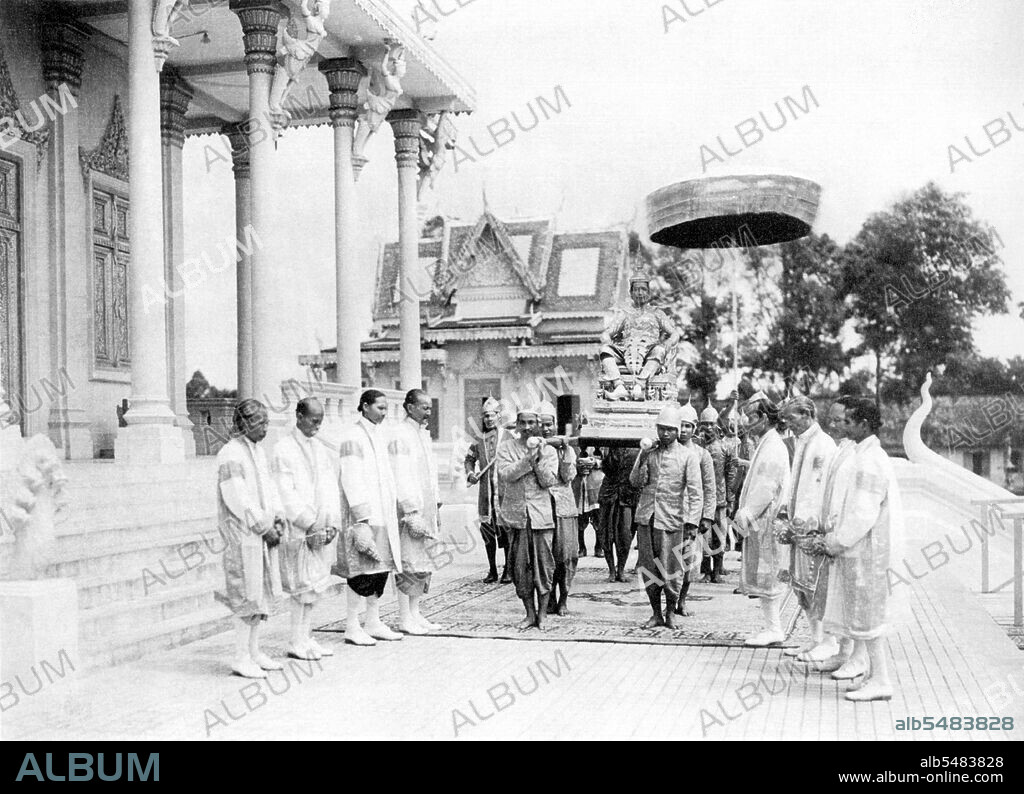 Preah Bat Sisowath Monivong (1875-1941) was the king of Cambodia from 1927 til 1941. The second son of King Sisowath, he was born during the reign of King Norodom who ruled from Oudong as a puppet king for the French colonial protectorate. In 1884, after the French conquered Laos and occupied Vietnam, Cambodia became a direct colonial possession. The royal family moved from Oudong to the new capital of Phnom Penh where Sisowath Monivong was residing. After his death in 1941, Monivong was succeeded by his grandson, Norodom Sihanouk.