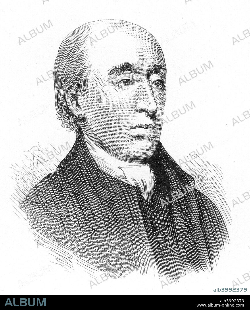 James Hutton, Scottish geologist, 18th century, (1875). Hutton (1726-1797) first published his Theory of the Earth in 1785, then an expanded version in 1795.  In it he expounded his Uniformitarian (long time span) theory of geology which is the basis of modern geology. From Life of Sir Roderick I. Murchison by Archibald Geikie. (London, 1875).