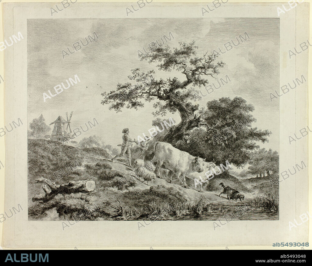 VIVANT DENON. Landscape with Windmill, Young Man and Girl, and Two Oxen, n.d.
