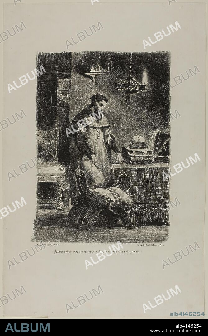 EUGENE DELACROIX. Faust in His Study, from Faust. Eugène Delacroix; French, 1798-1863. Date: 1828. Dimensions: 248 × 183 mm (image); 403 × 261 mm (sheet). Lithograph in black on white wove paper. Origin: France.
